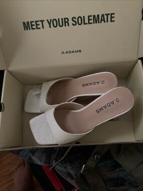 Adams White Square-Toe Slide Heels